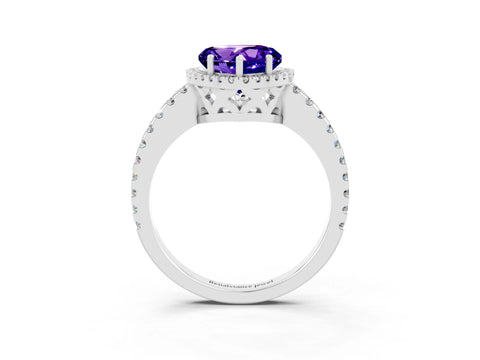 White gold Heart Cut Tanzanite Halo Engagement Ring with Pavé Band and Prong Setting_33