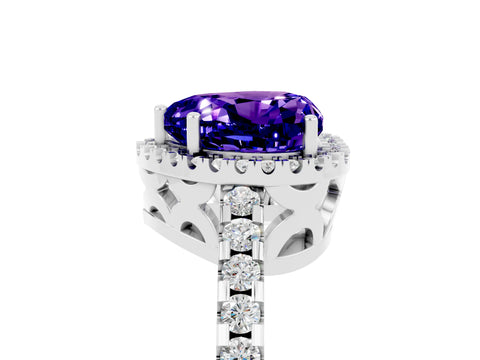 White gold Heart Cut Tanzanite Halo Engagement Ring with Pavé Band and Prong Setting_35