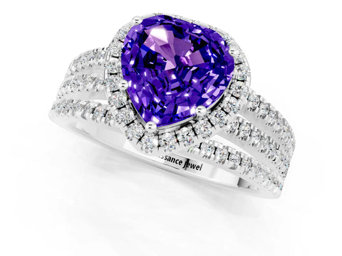 White gold Heart Cut Tanzanite Halo Engagement Ring with Split Shank and Four-Prong Setting_13
