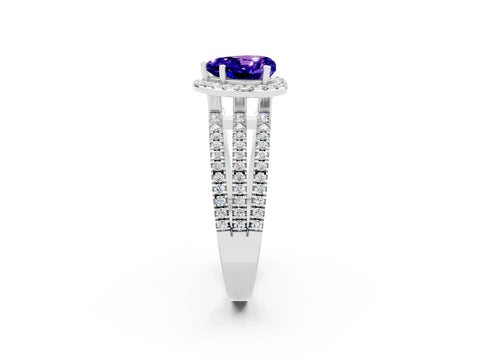 White gold Heart Cut Tanzanite Halo Engagement Ring with Split Shank and Four-Prong Setting_14