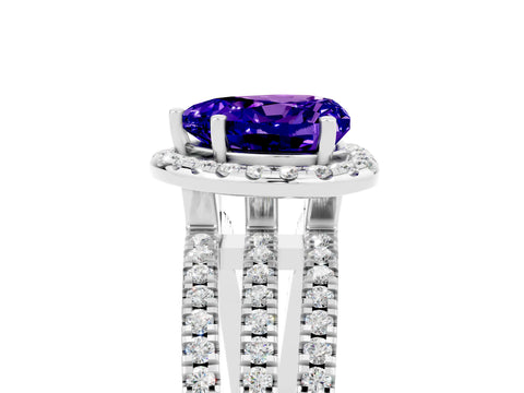 White gold Heart Cut Tanzanite Halo Engagement Ring with Split Shank and Four-Prong Setting_17