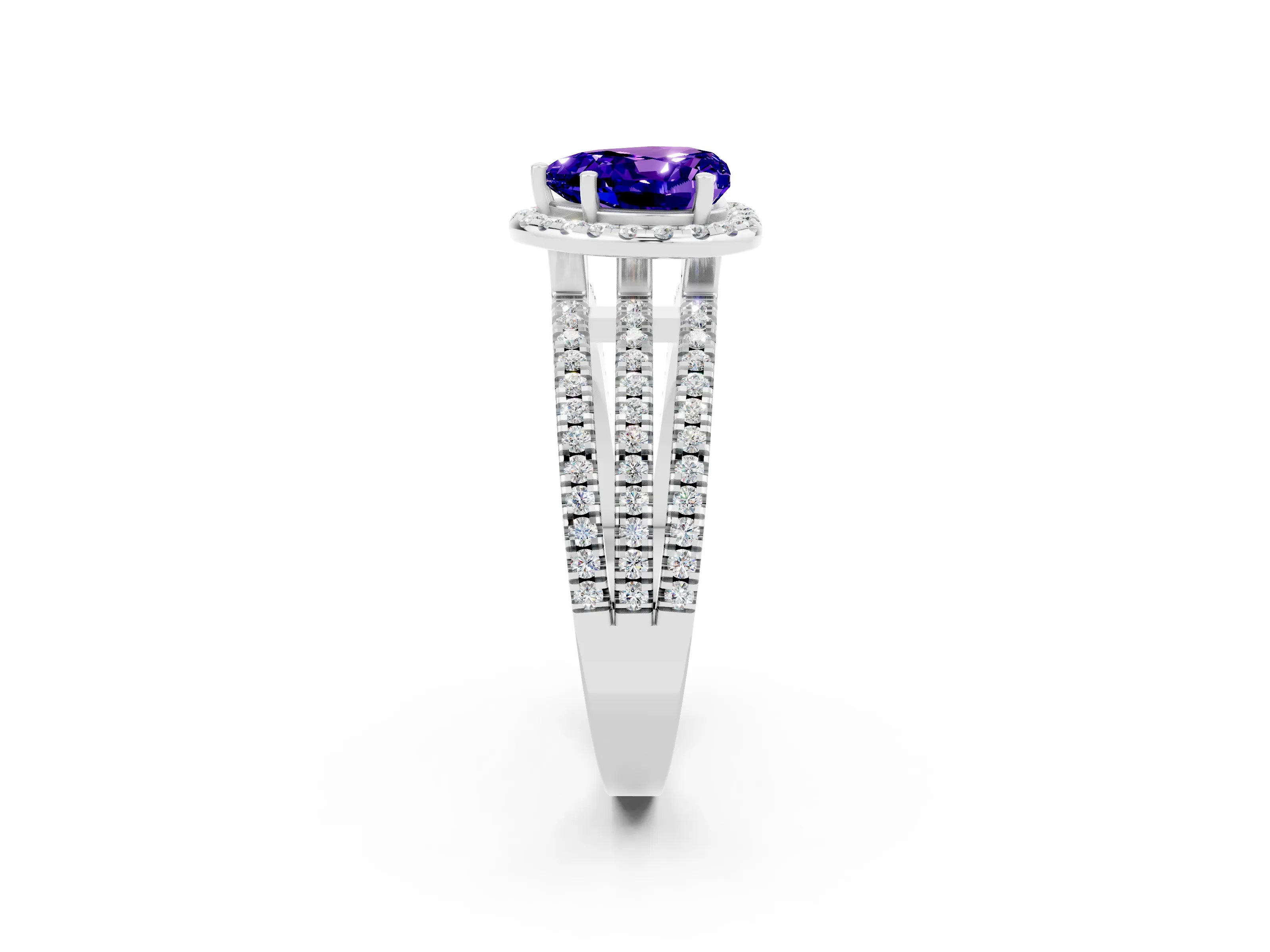 White gold Heart Cut Tanzanite Halo Engagement Ring with Split Shank and Four-Prong Setting_2