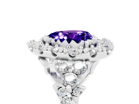 White gold Heart Cut Tanzanite Halo Ring with Pavé Band and Four-Prong Setting_17