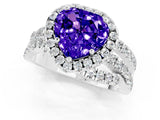 White gold Heart Cut Tanzanite Halo Ring with Round Split Shank and Prong Setting_61