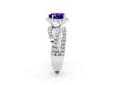 White gold Heart Cut Tanzanite Halo Ring with Round Split Shank and Prong Setting_62
