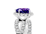 White gold Heart Cut Tanzanite Halo Ring with Round Split Shank and Prong Setting_65