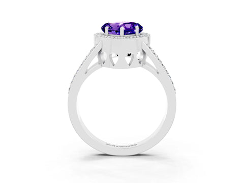 White gold Heart Cut Tanzanite Halo Ring with Split Shank U-Prong Band and Four-Prong Setting_3