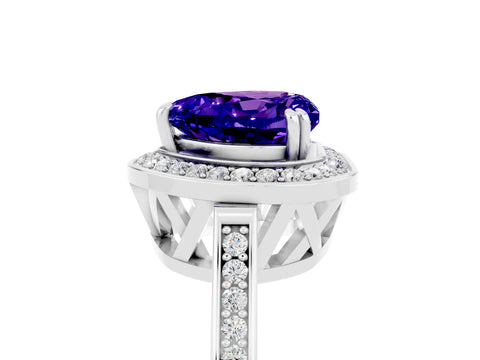 White gold Heart Cut Tanzanite Halo Ring with Split Shank and Four-Prong Setting_13