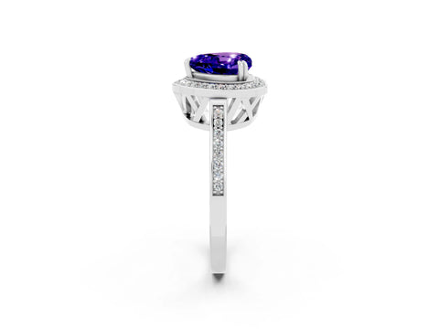 White gold Heart Cut Tanzanite Halo Ring with Split Shank and Four-Prong Setting_20