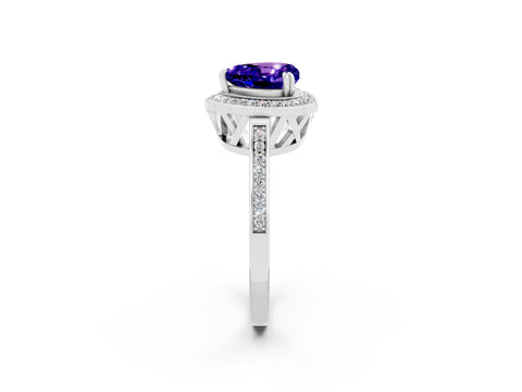 White gold Heart Cut Tanzanite Halo Ring with Split Shank and Four-Prong Setting_26