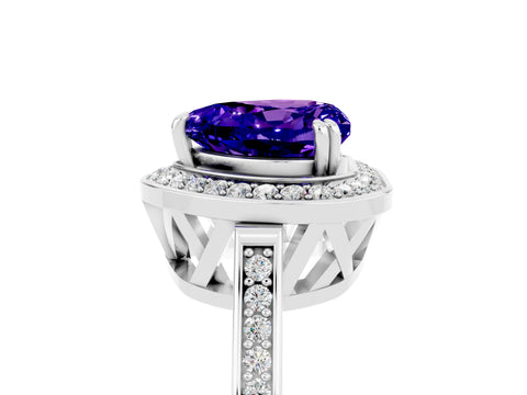 White gold Heart Cut Tanzanite Halo Ring with Split Shank and Four-Prong Setting_29