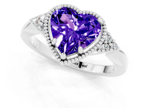 White gold Heart Cut Tanzanite Halo Ring with Tapered Band and Four-Prong Setting_1