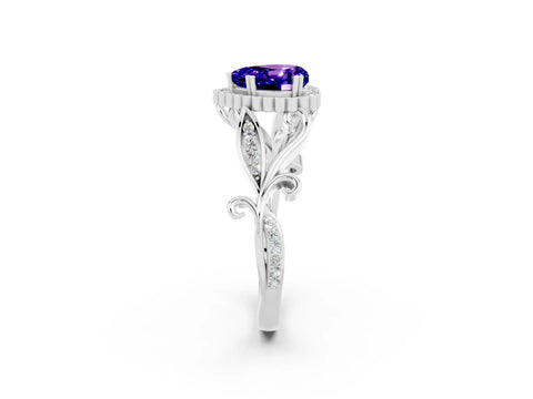 White gold Heart Cut Tanzanite Halo Ring with Vintage Split Shank and Four-Prong Setting_26