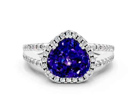 White gold Heart Cut Tanzanite Halo Split Shank Engagement Ring_12