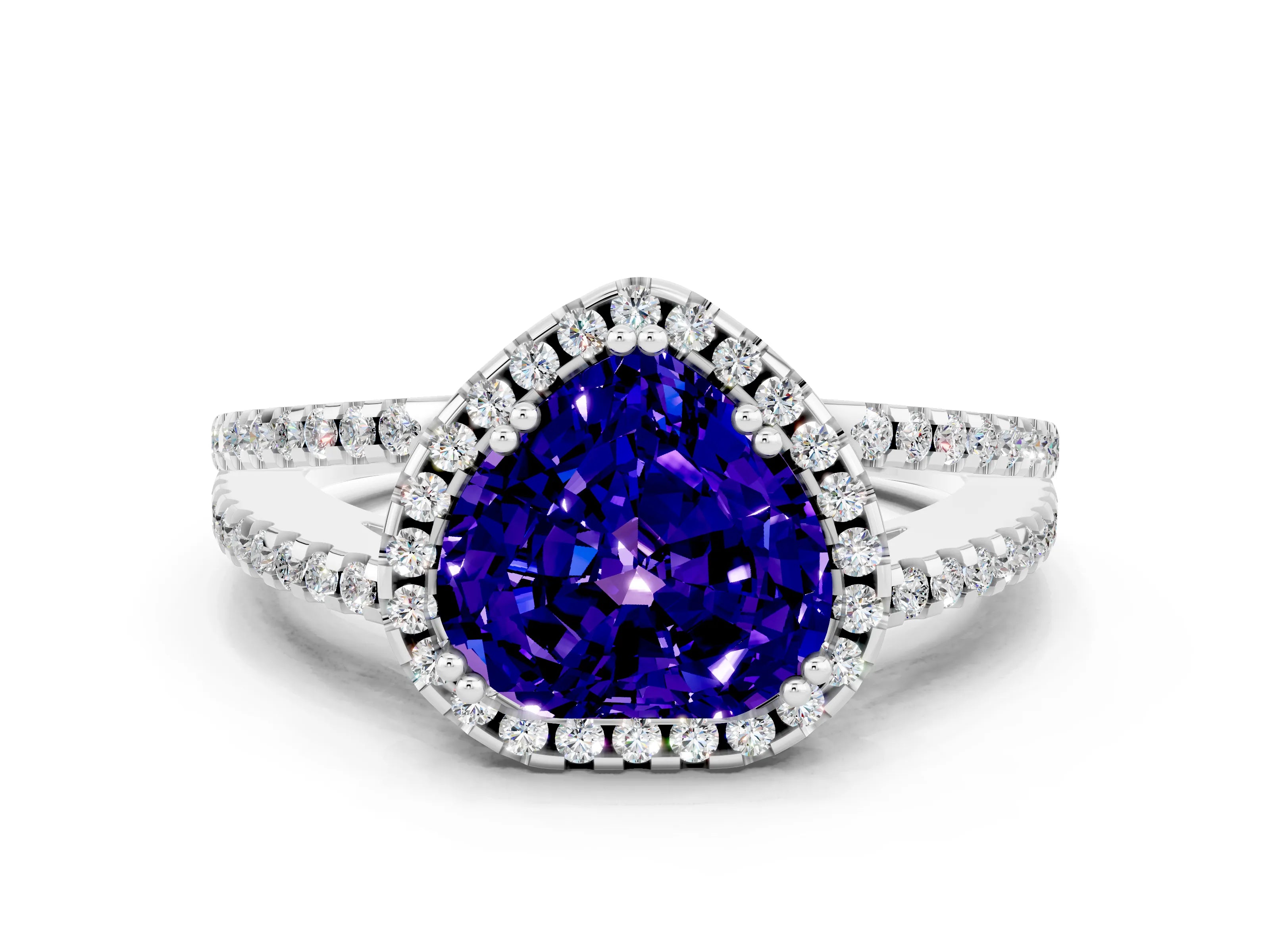 White gold Heart Cut Tanzanite Halo Split Shank Engagement Ring_12