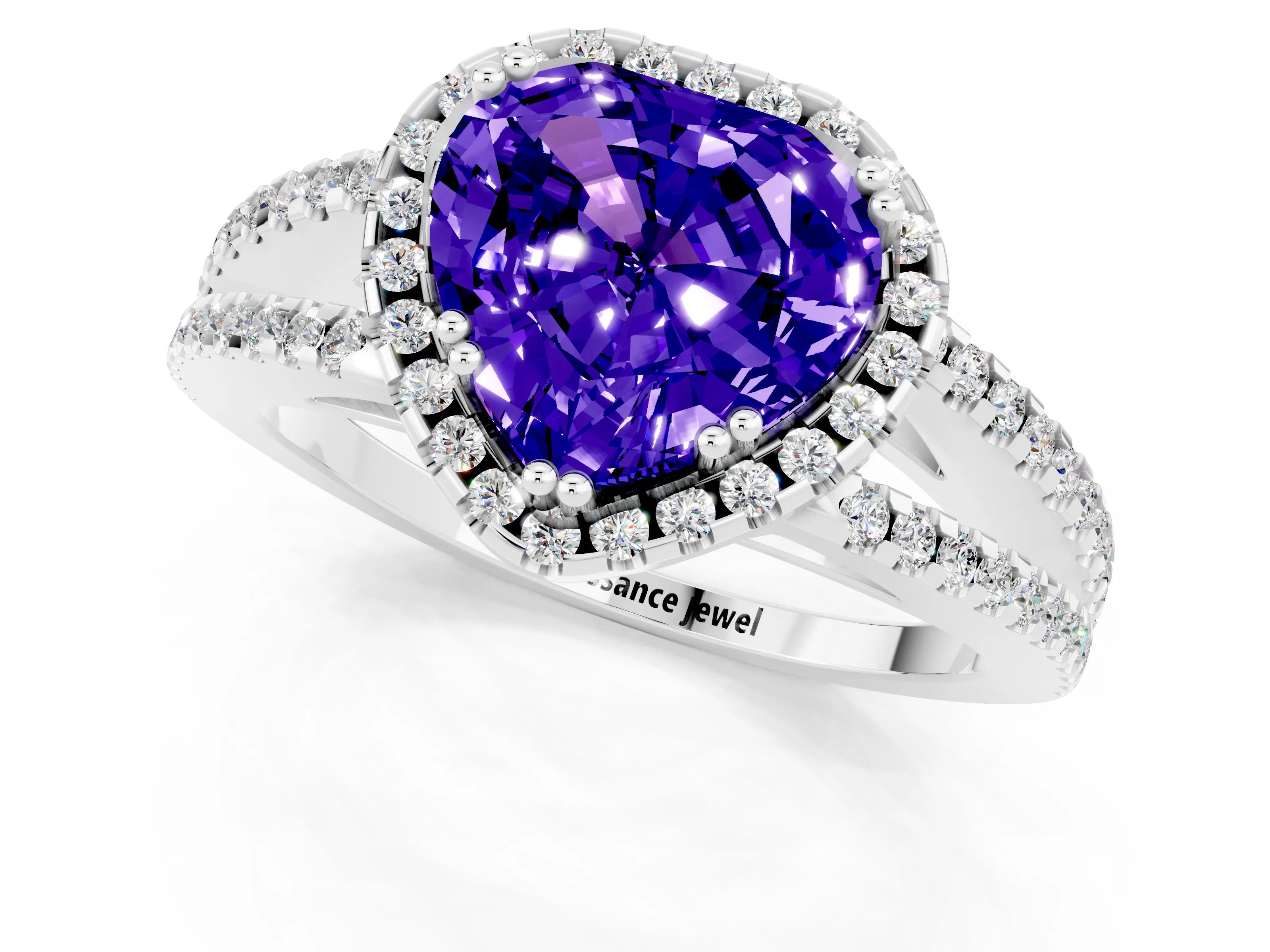 White gold Heart Cut Tanzanite Halo Split Shank Engagement Ring_13