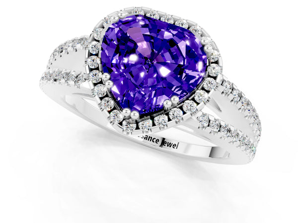 White gold Heart Cut Tanzanite Halo Split Shank Engagement Ring