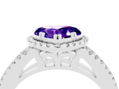 White gold Heart Cut Tanzanite Halo Split Shank Engagement Ring_16