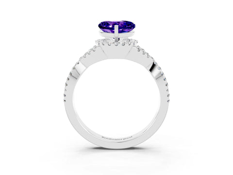 White gold Heart Cut Tanzanite Halo Twist Band Solitaire Prong Setting Ring_3