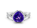 White gold Heart Cut Tanzanite Halo Twist Band Solitaire Prong Setting Ring