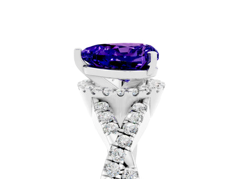 White gold Heart Cut Tanzanite Halo Twist Band Solitaire Prong Setting Ring_5