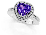 White gold Heart Cut Tanzanite Milgrain Halo Engagement Ring with Round Pavé Band and Prong Setting_13