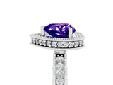 White gold Heart Cut Tanzanite Milgrain Halo Engagement Ring with Round Pavé Band and Prong Setting_17