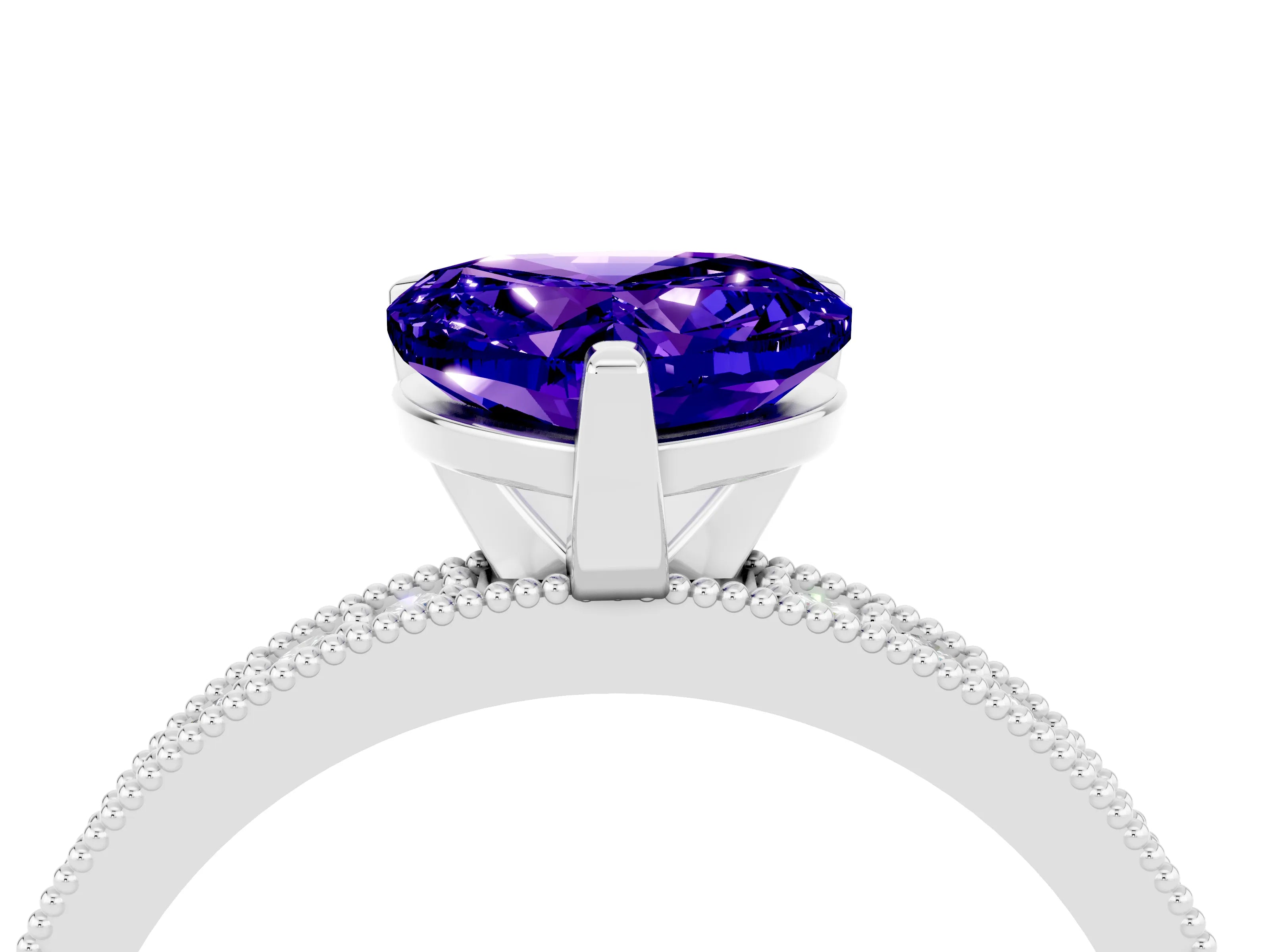 White gold Heart Cut Tanzanite Milgrain Pavé Engagement Ring with Four-Prong Setting_16