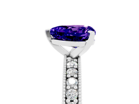 White gold Heart Cut Tanzanite Milgrain Pavé Engagement Ring with Four-Prong Setting_17