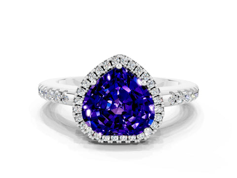 White gold Heart Cut Tanzanite Pavé Halo Ring with Four-Prong Setting_12