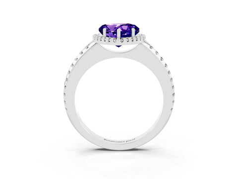 White gold Heart Cut Tanzanite Pavé Halo Ring with Four-Prong Setting_15