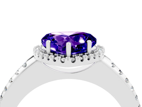 White gold Heart Cut Tanzanite Pavé Halo Ring with Four-Prong Setting_16