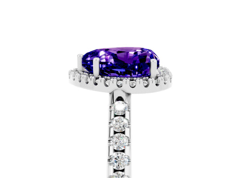 White gold Heart Cut Tanzanite Pavé Halo Ring with Four-Prong Setting_17