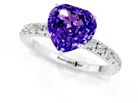 White gold Heart Cut Tanzanite Pavé Solitaire Engagement Ring with Four-Prong Setting_13