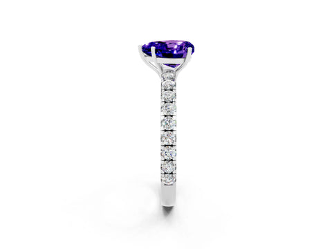 White gold Heart Cut Tanzanite Pavé Solitaire Engagement Ring with Four-Prong Setting_14