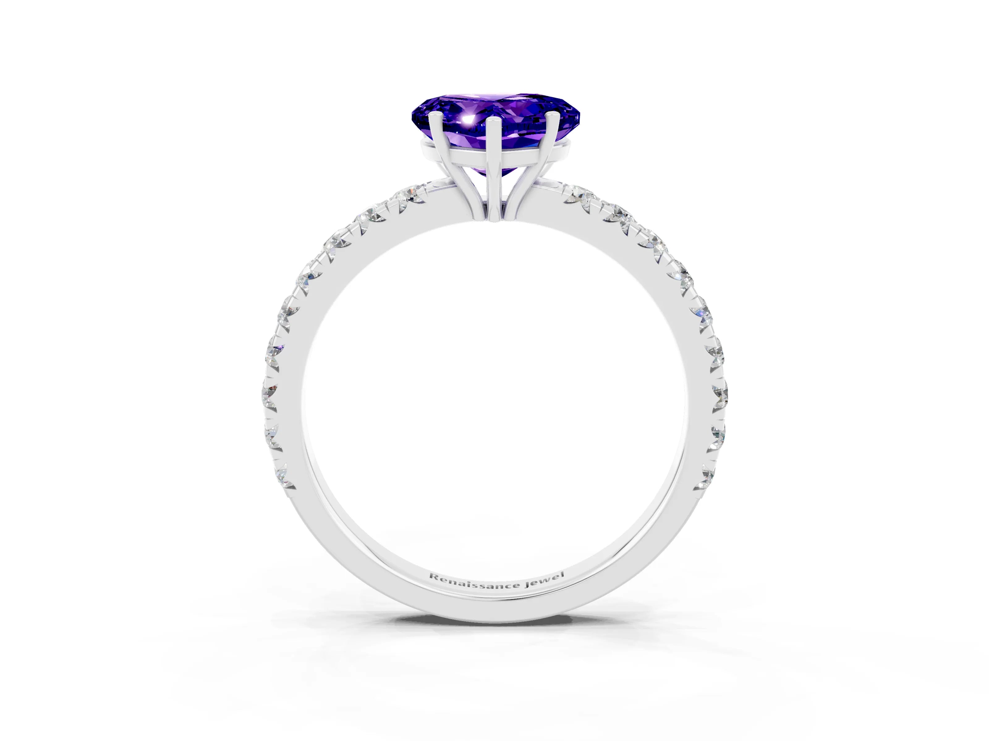 White gold Heart Cut Tanzanite Pavé Solitaire Engagement Ring with Four-Prong Setting_15