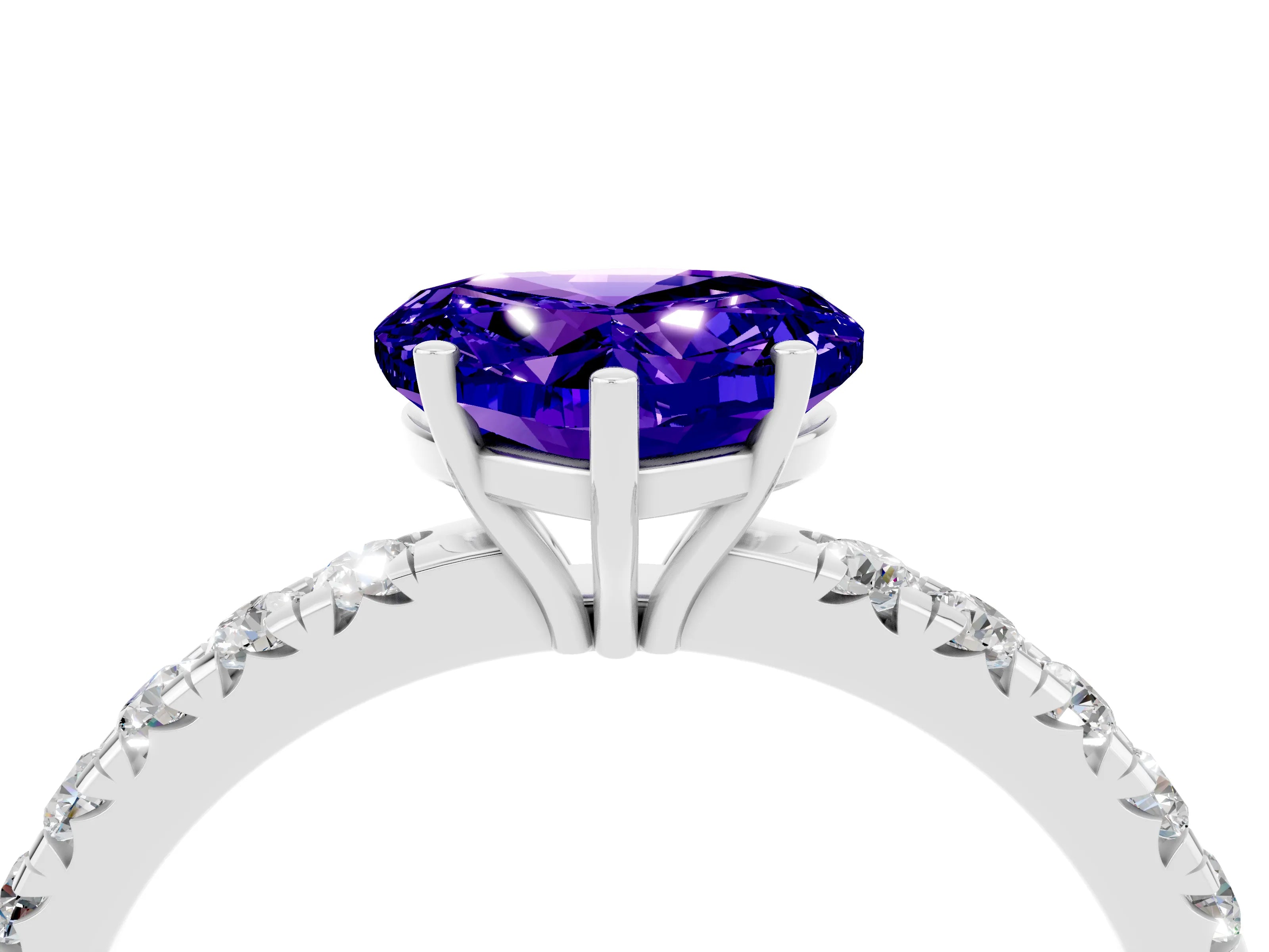 White gold Heart Cut Tanzanite Pavé Solitaire Engagement Ring with Four-Prong Setting_16