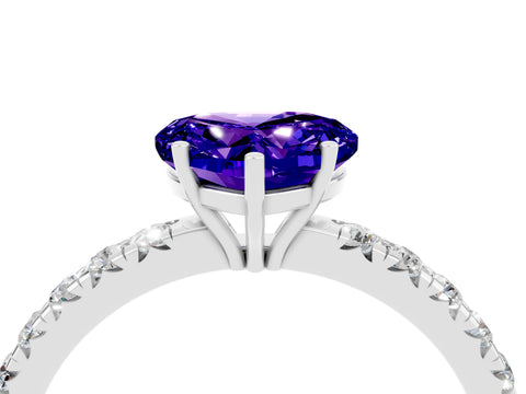 White gold Heart Cut Tanzanite Pavé Solitaire Engagement Ring with Four-Prong Setting_16