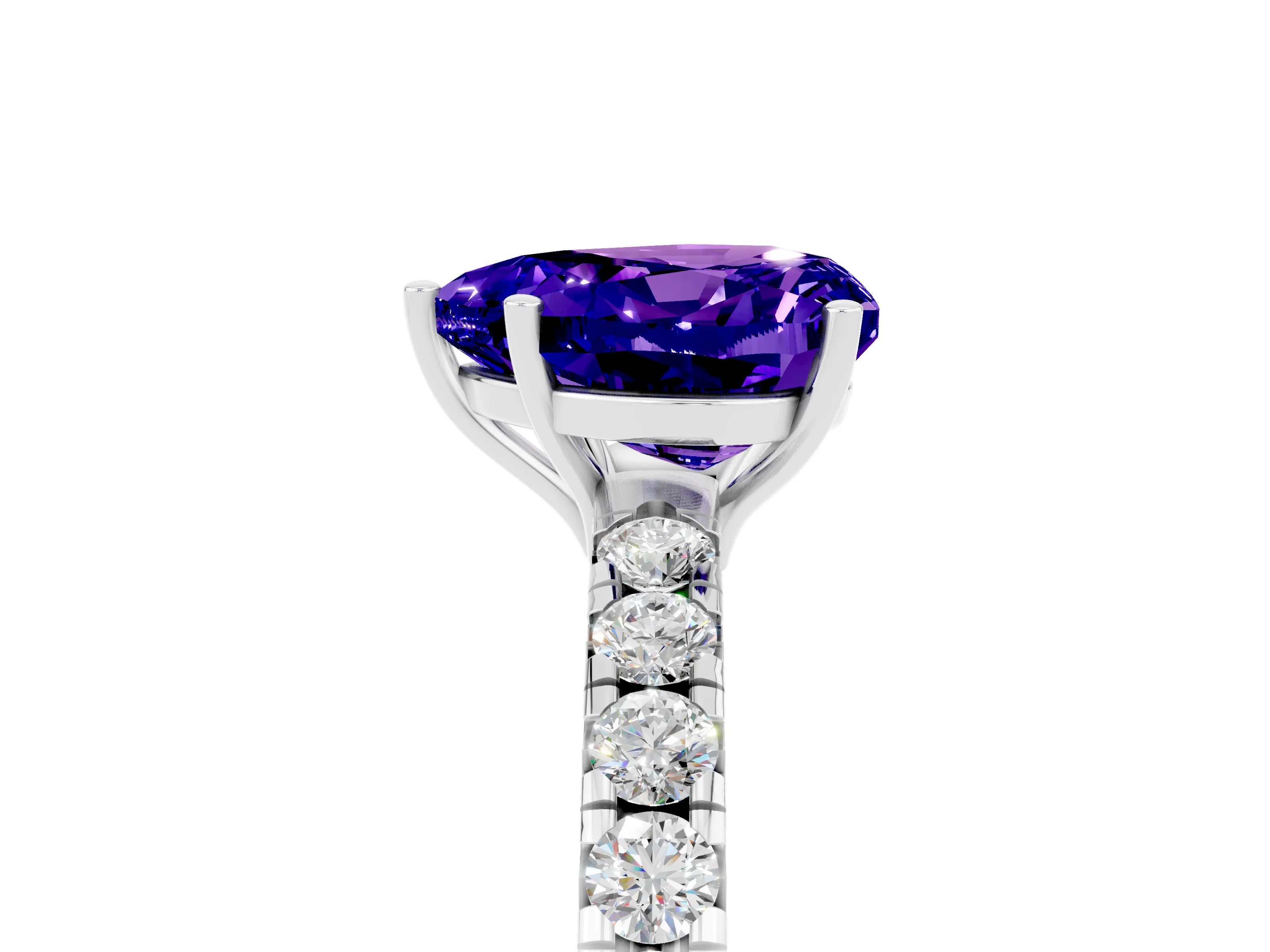 White gold Heart Cut Tanzanite Pavé Solitaire Engagement Ring with Four-Prong Setting_17