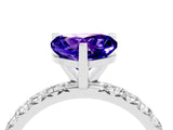 White gold Heart Cut Tanzanite Pavé Solitaire Ring with Round Band and Prong Setting_40