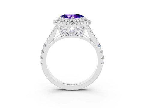White gold Heart Cut Tanzanite Pavé Split Shank Double Halo Engagement Ring_3