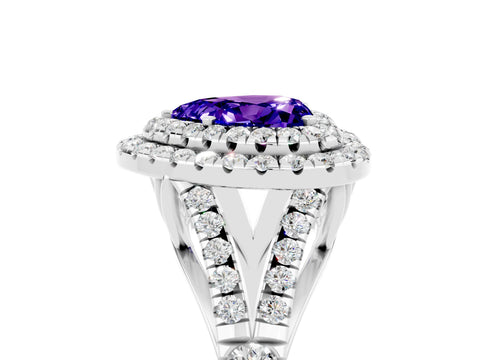 White gold Heart Cut Tanzanite Pavé Split Shank Double Halo Engagement Ring_5