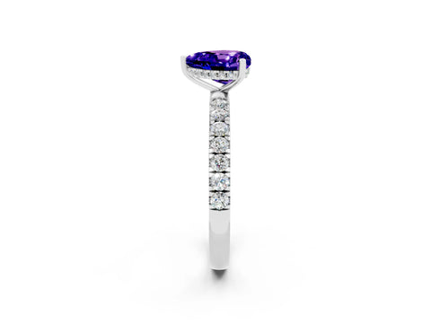 White gold Heart Cut Tanzanite Pave Band Solitaire Ring with Four-Prong Setting_26