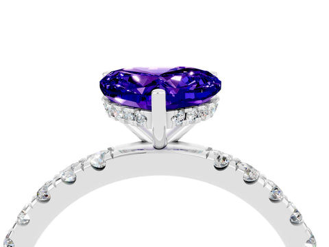 White gold Heart Cut Tanzanite Pave Band Solitaire Ring with Four-Prong Setting_28