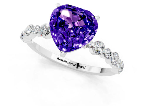 White gold Heart Cut Tanzanite Prong Set Engagement Ring with Pavé Band_1