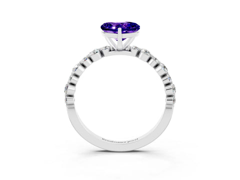 White gold Heart Cut Tanzanite Prong Set Engagement Ring with Pavé Band_3