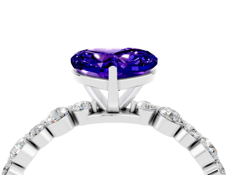 White gold Heart Cut Tanzanite Prong Set Engagement Ring with Pavé Band_4