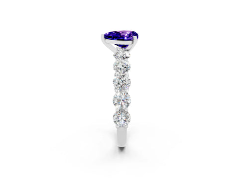 White gold Heart Cut Tanzanite Prong Setting with Side Stones on a Pave Band_2