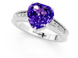 White gold Heart Cut Tanzanite Ring with Milgrain Pavé Band and Four-Prong Setting_13