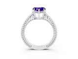 White gold Heart Cut Tanzanite Ring with Milgrain Pavé Band and Four-Prong Setting_15